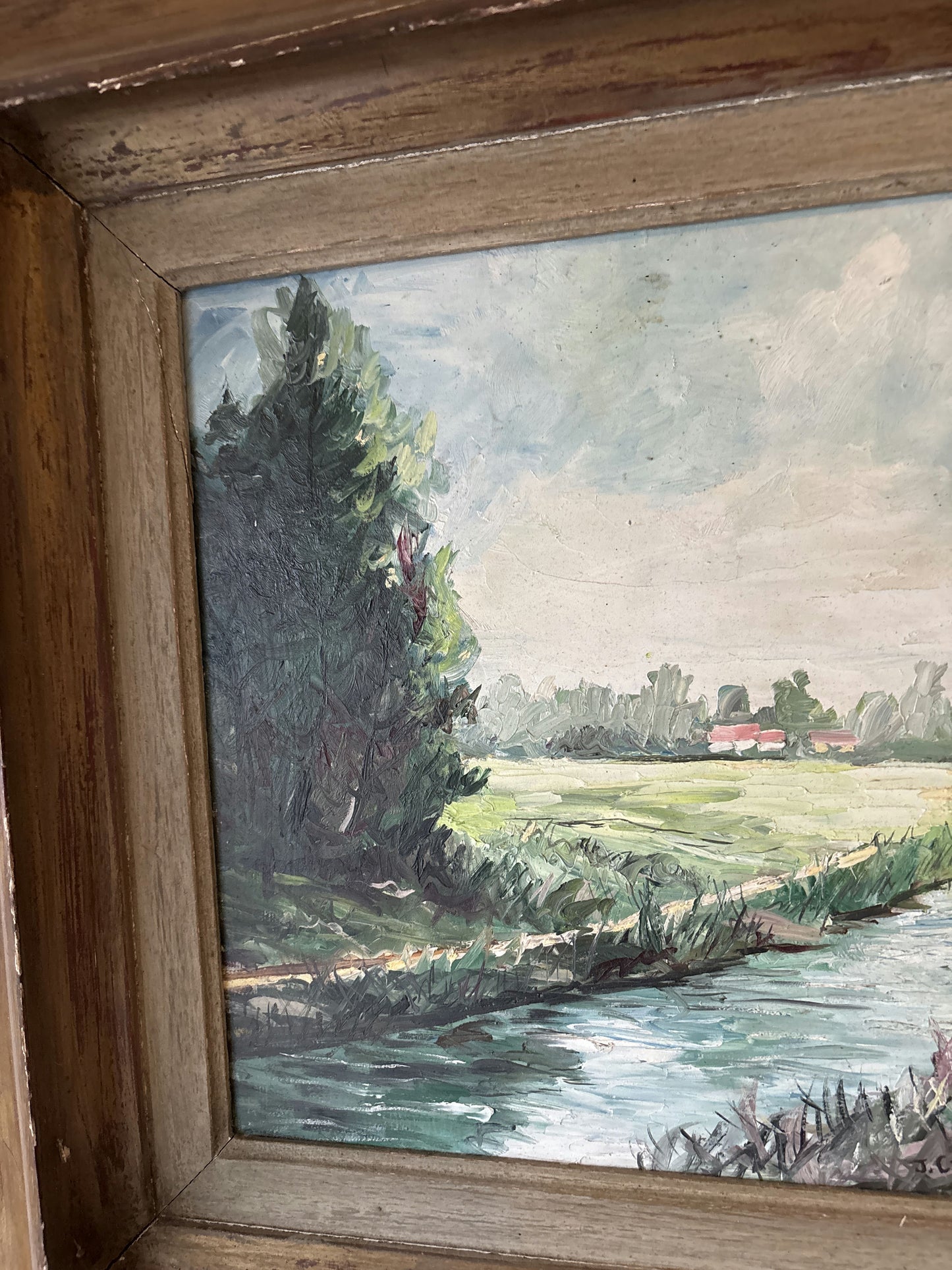 Vintage “Quiet Stream” Original Oil Painting by Carlier Jules Belgian Landscape