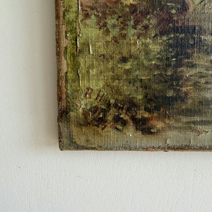 Antique Landscape Oil Painting "Swan Pair" Timeless Small Art Holland Art Shop