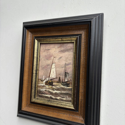 Authentic Seascape Oil Painting "Sailboat Mast" Refined Small Artwork Holland Art Shop