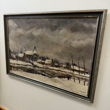 Vintage Winter Landscape Oil Painting "Snowy Village" Refined Belgian Artwork Holland Art Shop