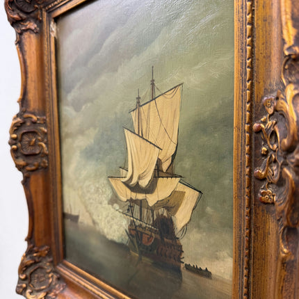Handcrafted Seascape Oil Painting "Sailing Ship" Rustic Small Artwork Holland Art Shop