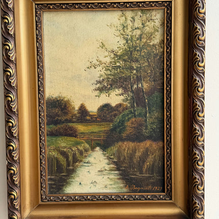 1929 Landscape Oil Painting "River Path" Belgian Artwork Holland Art Shop