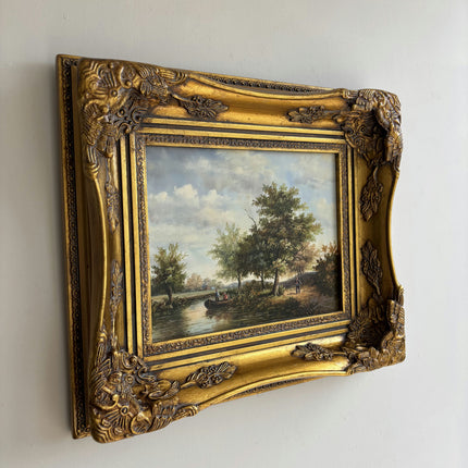 Vintage Landscape Oil Painting "Gilded Frame" Original Small Artwork Holland Art Shop