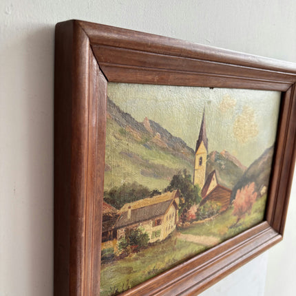 Elegant Landscape Oil Painting "Village Church" Vintage Small Artwork Holland Art Shop