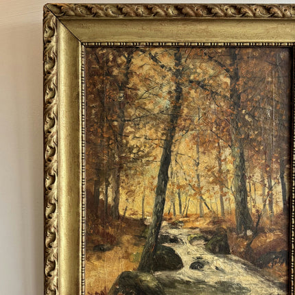 Vintage Landscape Oil Painting "Autumn Stream" Traditional Belgique Artwork Holland Art Shop