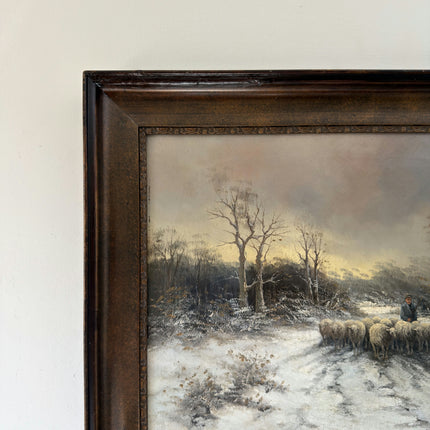 Intriguing Oil Painting Winter Landscape "Shepherd With Sheep" Belgique Art Holland Art Shop