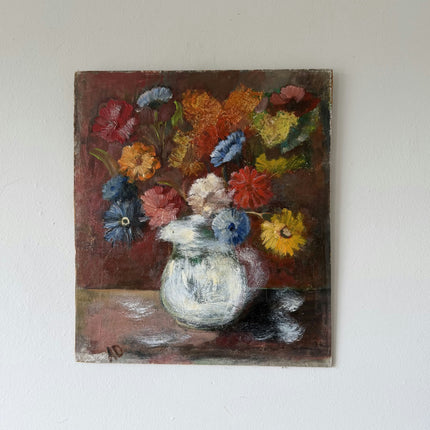 Rustic Floral Still Life Oil Painting "Flower Vase" Handcrafted Small Artwork Holland Art Shop