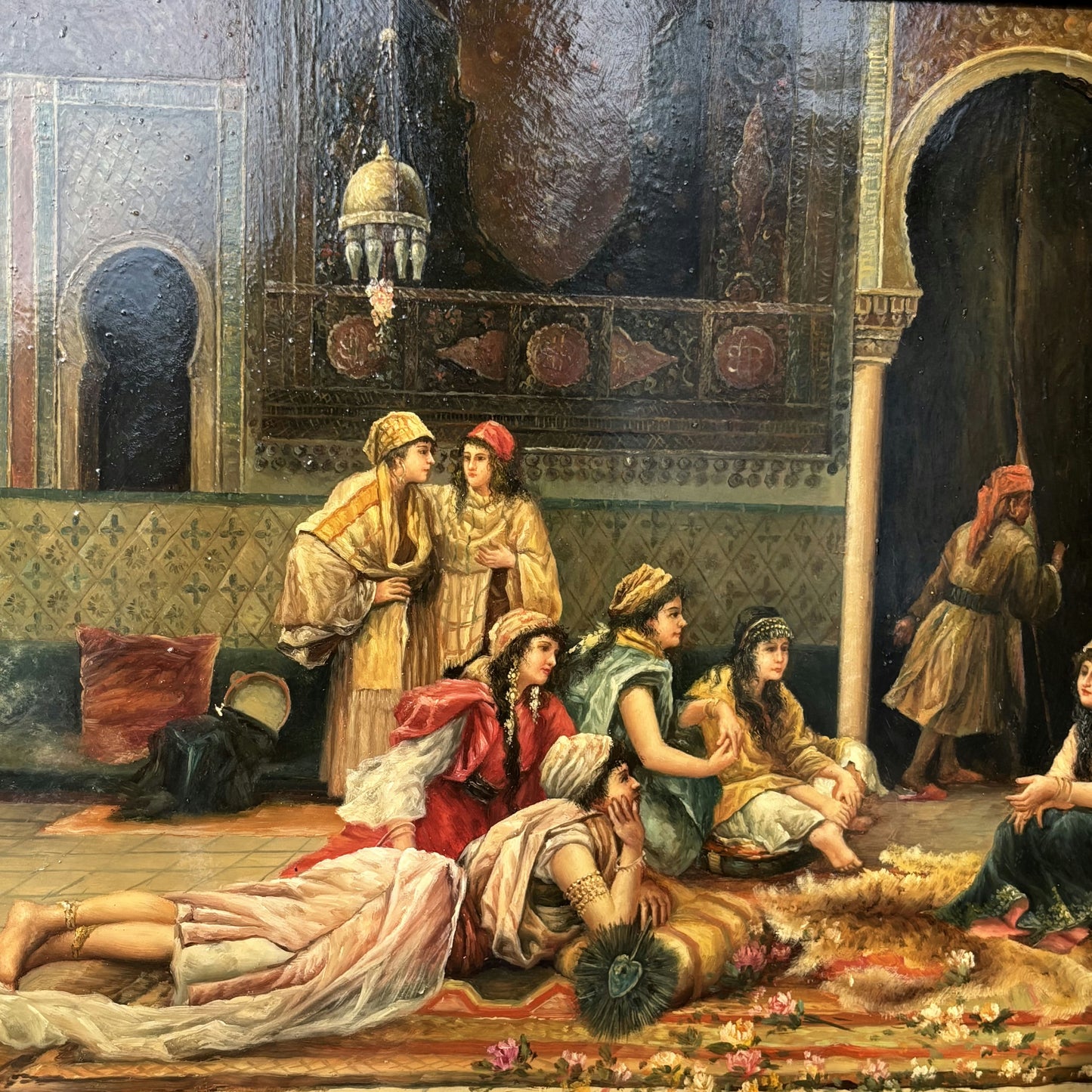 Refined Oil Painting Figurative "Gathering Women" Remarkable French Artwork