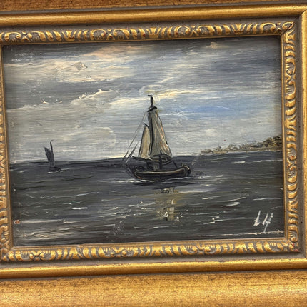 Detailed Seascape Oil Painting "Sailing Boat" Handcrafted Small Art Holland Art Shop