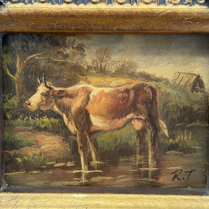 Rustic Farm Oil Painting "Gilded Frame" Detailed Small Artwork Holland Art Shop