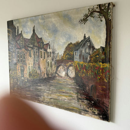 Expressive Cityscape Oil Painting "Stone Bridge" Detailed Large Artwork Holland Art Shop