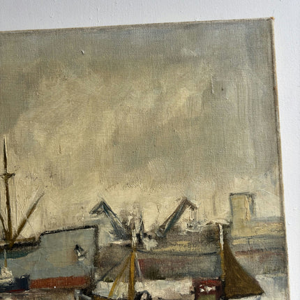 Handcrafted Harbor Scene Oil Painting "Harbor Boat" Elegant Art Holland Art Shop
