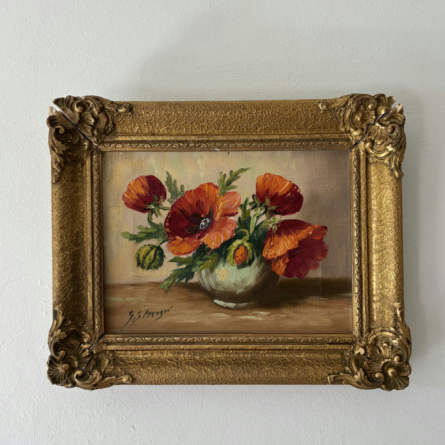 Rustic Floral Still Life Oil Painting "Poppy Bouquet" Elegant Small Art Holland Art Shop