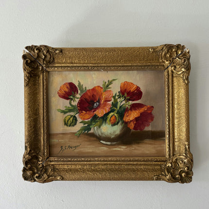 Rustic Floral Still Life Oil Painting "Poppy Bouquet" Elegant Small Art Holland Art Shop