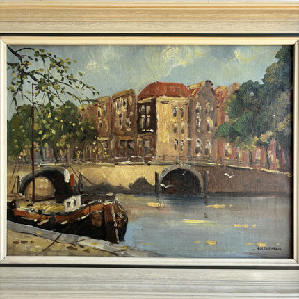 Authentic Cityscape Oil Painting "Rowing Boat" Expressive Art Holland Art Shop
