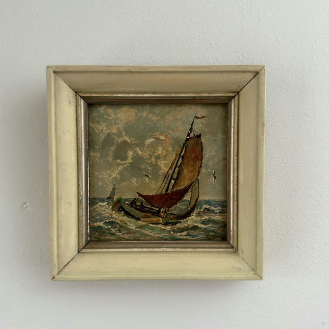 Traditional Seascape Oil Painting "Sailing Boat" Detailed Small Artwork Holland Art Shop