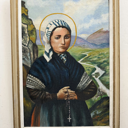Vintage Portrait Oil Painting "Woman With Rosary" Rustic Artwork Holland Art Shop
