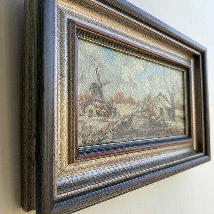 Vintage Winter Landscape Oil Painting "Painted Frame" Detailed Small Artwork Holland Art Shop