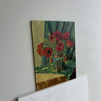 Rustic Floral Still Life Oil Painting "Poppy Vase" Timeless Small Artwork Holland Art Shop