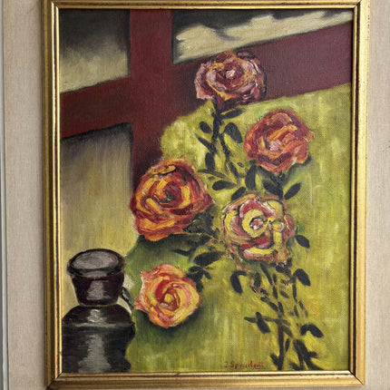 Vintage Floral Still Life Oil Painting "Vase Roses" Expressive Art Holland Art Shop