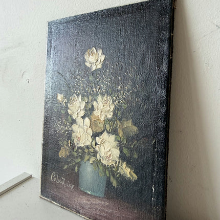 Antique Oil Painting Flowery Still Life "White Roses" Marvelous Small Art Holland Art Shop