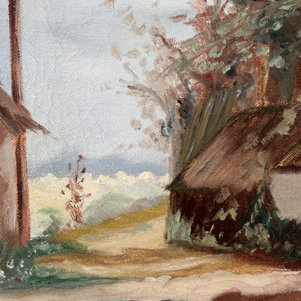 Handcrafted Oil Painting Landscape "Thatched Cottage" Traditional Medium Art