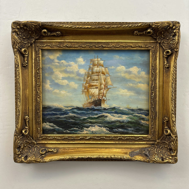 19th Century Antique Seascape Oil Painting "Sailing Ship" French Artwork Holland Art Shop