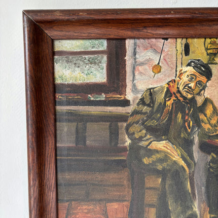 Remarkable Oil Painting Interior "Pensive Man" Original Small Art Holland Art Shop
