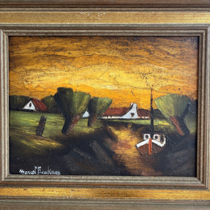 Rustic Landscape Oil Painting "Small Boat" Traditional Belgique Artwork Holland Art Shop