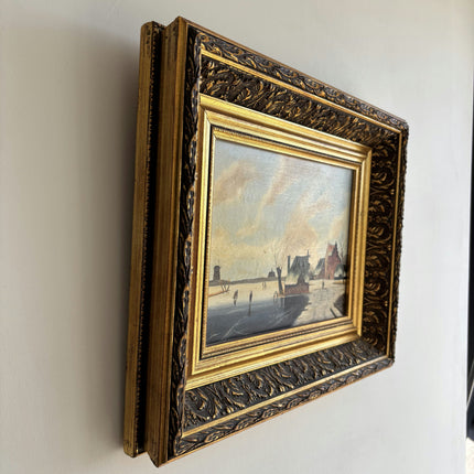 Original Winter Landscape Oil Painting "Gilded Frame" Detailed Small Artwork Holland Art Shop