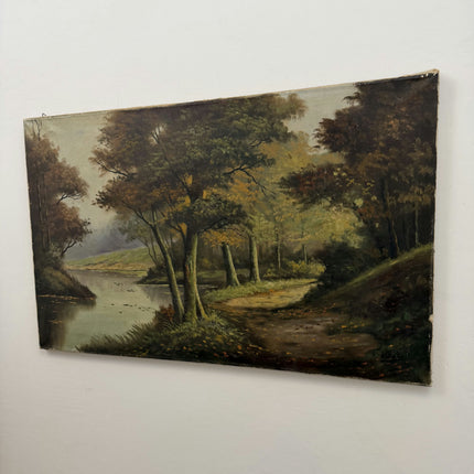 Expressive Landscape Oil Painting "Riverside Trees" Refined Large Artwork Holland Art Shop