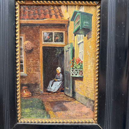 Timeless Cityscape Oil Painting "Seated Woman" Traditional Small Art Holland Art Shop