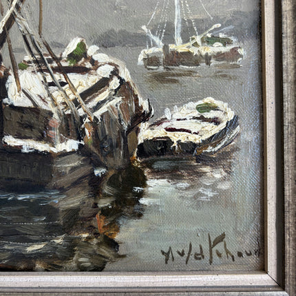 Expressive Harbor Scene Oil Painting "Fishing Boat" Refined Small Art Holland Art Shop