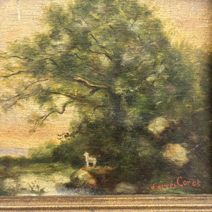 Antique Landscape Oil Painting "Framed Tree" Authentic Small Art Holland Art Shop