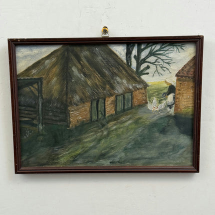 Vintage Farm Oil Painting "Thatched Hut" Classic Small Art Holland Art Shop