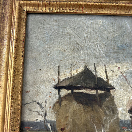1907 Antique Landscape Oil Painting "Woman With Hat" Small Artwork Holland Art Shop