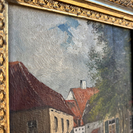 Expressive Cityscape Oil Painting "Gilded Frame" Vintage Small Artwork Holland Art Shop