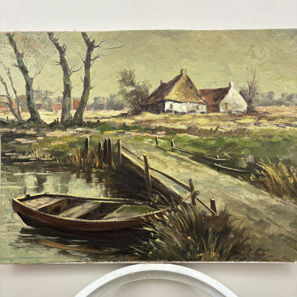 Traditional Harbor Scene Oil Painting "Wooden Boat" Original Artwork Holland Art Shop