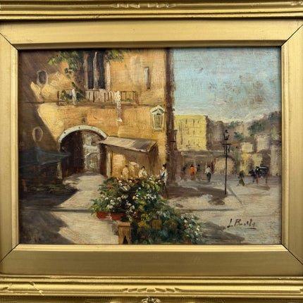 Original Cityscape Oil Painting "Gold Frame" Vintage Small Art Holland Art Shop