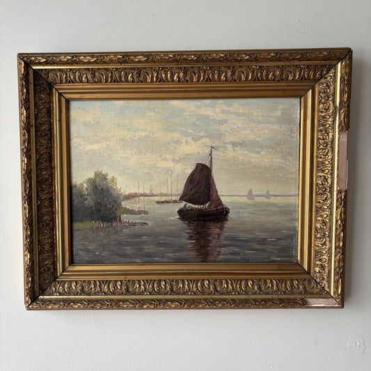 Marvelous Seascape Oil Painting "Sailing Ship" Handcrafted Medium Art