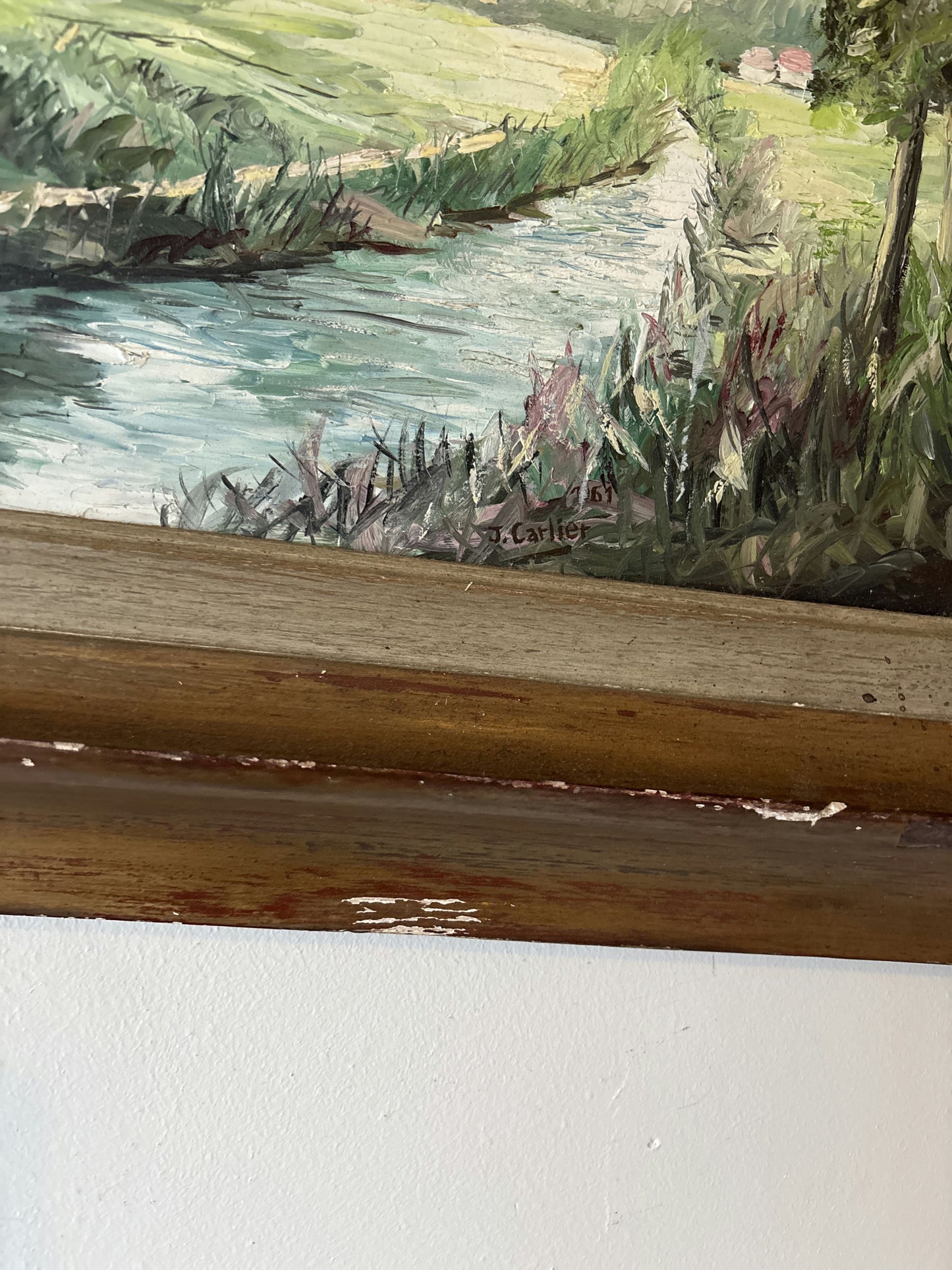 Vintage “Quiet Stream” Original Oil Painting by Carlier Jules Belgian Landscape