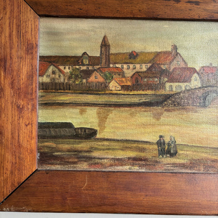 Handcrafted Harbor Scene Oil Painting "River Boat" Expressive Art Holland Art Shop