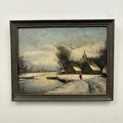 Vintage Winter Landscape Oil Painting "Snowy Village" Handcrafted Artwork Holland Art Shop