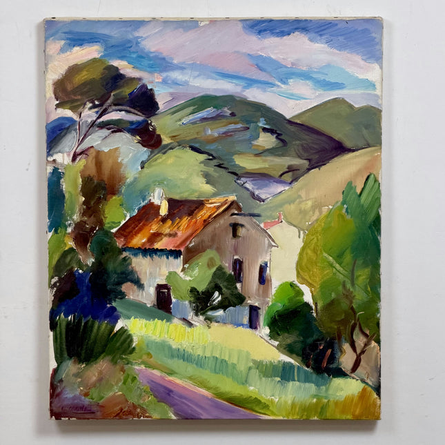 Original Landscape Oil Painting "Country House" Vintage Artwork Holland Art Shop