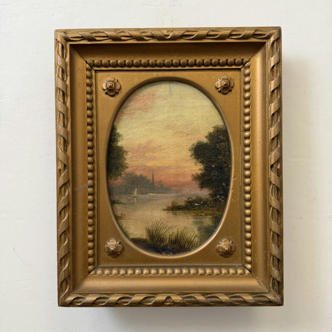 19th Century Antique Seascape Oil Painting "Wooden Panel" Small Art Holland Art Shop
