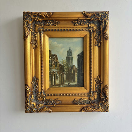Traditional Cityscape Oil Painting "Gilded Frame" Rustic Small Art Holland Art Shop