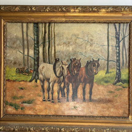 Handcrafted Animals Oil Painting "Three Horses" Vintage Large Artwork Holland Art Shop