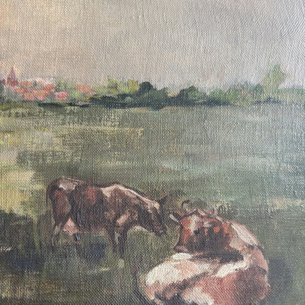 Authentic Landscape Oil Painting "Grazing Cows" Vintage Art Holland Art Shop