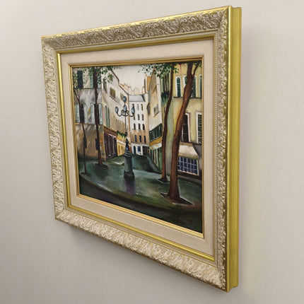 Vintage Cityscape Oil Painting "Street Fountain" Timeless Art Holland Art Shop