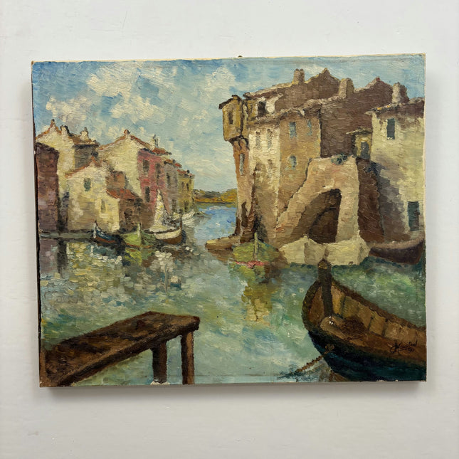 Traditional Cityscape Oil Painting "Wooden Boats" Refined Spanish Art Holland Art Shop